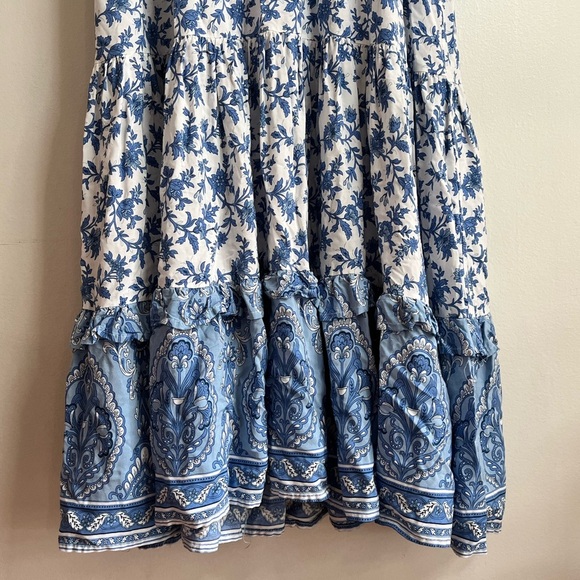 R. Vivimos Blue & White Floral Boho Maxi Dress – Tassel Waist, Size S (4/6) - Picture 9 of 13